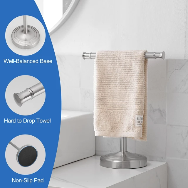 Alt view image 4 of 7 - Brushed Nickel Hand Towel Holder Stand Countertop Towel Rack 13 Inch Bathroom Kitchen Vanity T-Shape Towel Stand Free Standing Stainless Steel Towel Bar Towel Ring