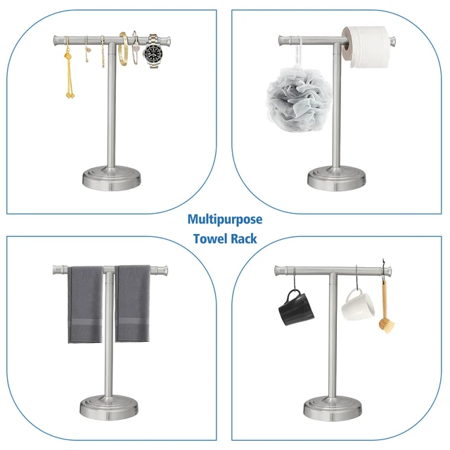 Alt view image 3 of 7 - Brushed Nickel Hand Towel Holder Stand Countertop Towel Rack 13 Inch Bathroom Kitchen Vanity T-Shape Towel Stand Free Standing Stainless Steel Towel Bar Towel Ring