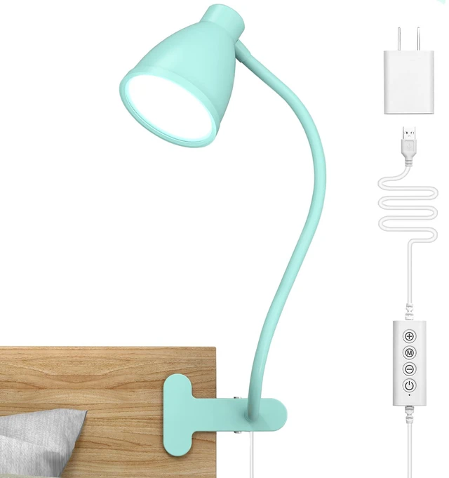 Main image of Desk Lamp with Clamp, Clip on Light, 5 Color 10 Brightness, Teal 10W 38 LED Flexible Gooseneck Clip Lamp, Auto Off Timer, Desk Lights for Office Home Bed Bedside Reading, Adapter Include