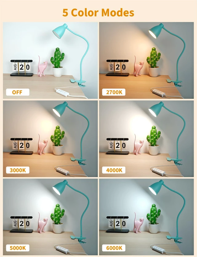 Alt view image 2 of 7 - Desk Lamp with Clamp, Clip on Light, 5 Color 10 Brightness, Teal 10W 38 LED Flexible Gooseneck Clip Lamp, Auto Off Timer, Desk Lights for Office Home Bed Bedside Reading, Adapter Include