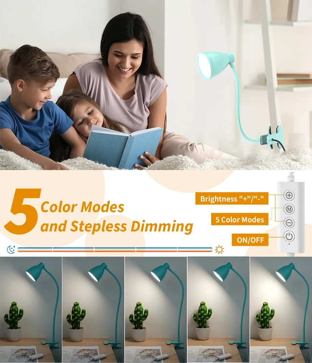 Alt view image 3 of 7 - Desk Lamp with Clamp, Clip on Light, 5 Color 10 Brightness, Teal 10W 38 LED Flexible Gooseneck Clip Lamp, Auto Off Timer, Desk Lights for Office Home Bed Bedside Reading, Adapter Include