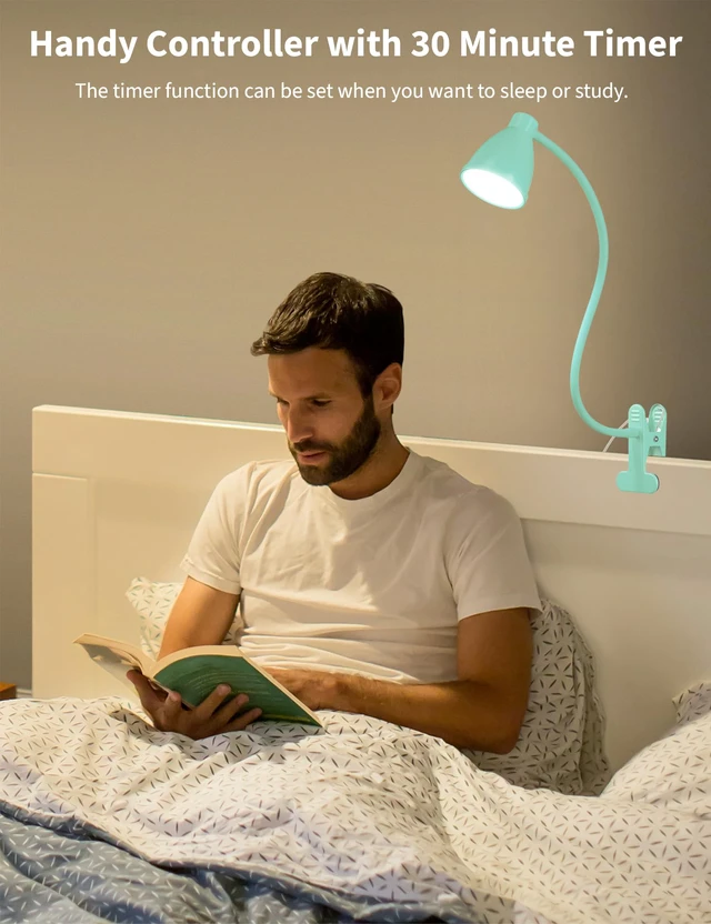 Alt view image 4 of 7 - Desk Lamp with Clamp, Clip on Light, 5 Color 10 Brightness, Teal 10W 38 LED Flexible Gooseneck Clip Lamp, Auto Off Timer, Desk Lights for Office Home Bed Bedside Reading, Adapter Include