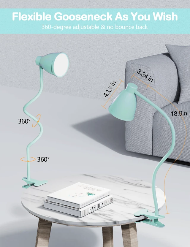 Alt view image 5 of 7 - Desk Lamp with Clamp, Clip on Light, 5 Color 10 Brightness, Teal 10W 38 LED Flexible Gooseneck Clip Lamp, Auto Off Timer, Desk Lights for Office Home Bed Bedside Reading, Adapter Include