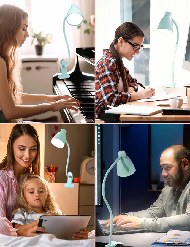 Alt view image 6 of 7 - Desk Lamp with Clamp, Clip on Light, 5 Color 10 Brightness, Teal 10W 38 LED Flexible Gooseneck Clip Lamp, Auto Off Timer, Desk Lights for Office Home Bed Bedside Reading, Adapter Include