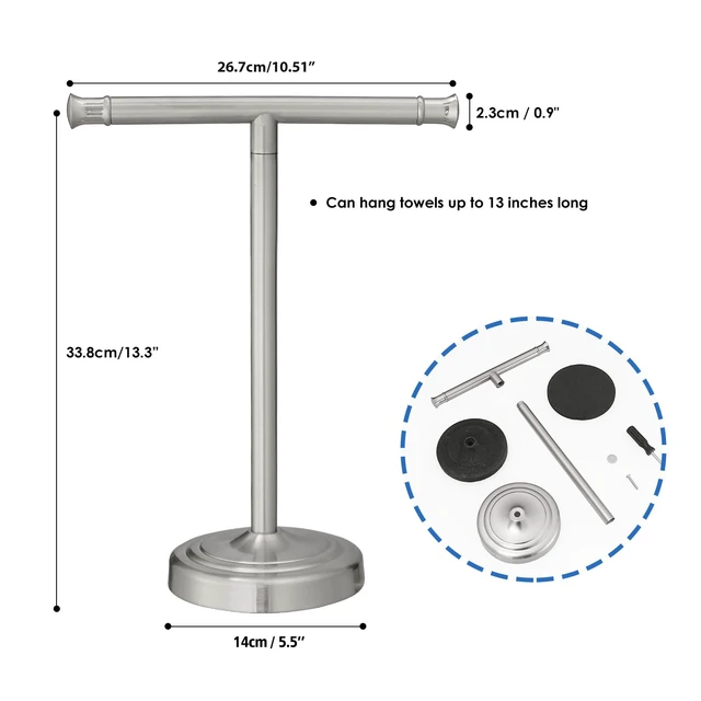 Alt view image 7 of 7 - Brushed Nickel Hand Towel Holder Stand Countertop Towel Rack 13 Inch Bathroom Kitchen Vanity T-Shape Towel Stand Free Standing Stainless Steel Towel Bar Towel Ring