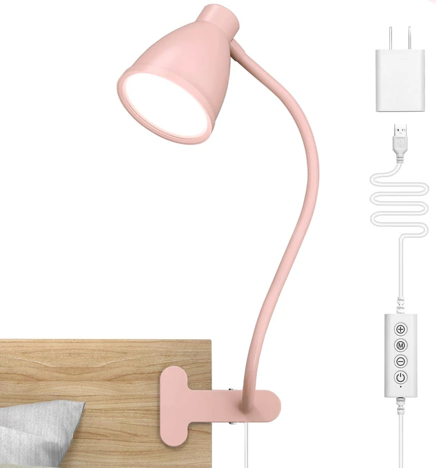 Main image of Cute Desk Lamp with Clamp Clip on Light, 5 Color 10 Brightness, Pink Flexible Gooseneck Pink Lamp 10W 38 LED Auto Off Timer Kawaii Accessories Desk Lights for Office Home Bed Bedside Reading