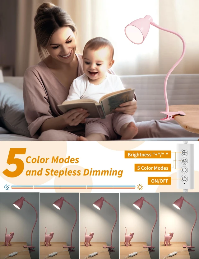 Alt view image 3 of 7 - Cute Desk Lamp with Clamp Clip on Light, 5 Color 10 Brightness, Pink Flexible Gooseneck Pink Lamp 10W 38 LED Auto Off Timer Kawaii Accessories Desk Lights for Office Home Bed Bedside Reading