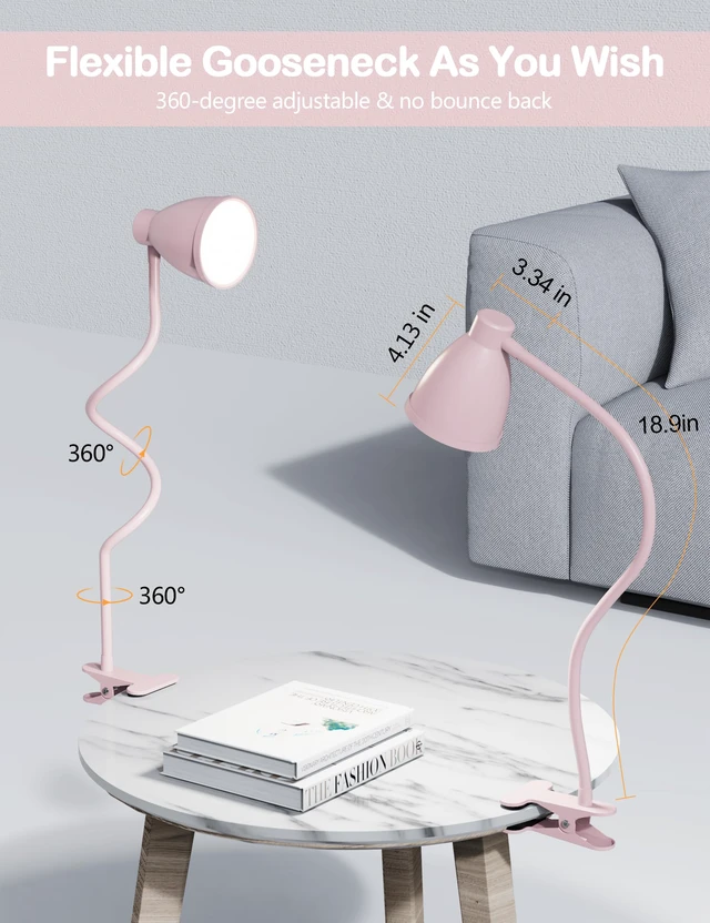 Alt view image 5 of 7 - Cute Desk Lamp with Clamp Clip on Light, 5 Color 10 Brightness, Pink Flexible Gooseneck Pink Lamp 10W 38 LED Auto Off Timer Kawaii Accessories Desk Lights for Office Home Bed Bedside Reading