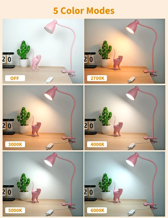 Alt view image 2 of 7 - Cute Desk Lamp with Clamp Clip on Light, 5 Color 10 Brightness, Pink Flexible Gooseneck Pink Lamp 10W 38 LED Auto Off Timer Kawaii Accessories Desk Lights for Office Home Bed Bedside Reading