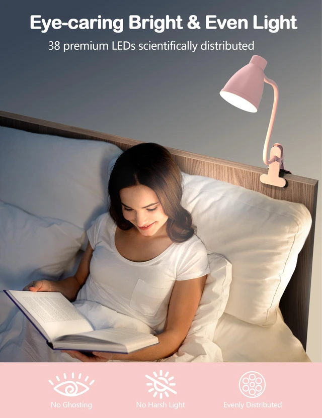 Alt view image 7 of 7 - Cute Desk Lamp with Clamp Clip on Light, 5 Color 10 Brightness, Pink Flexible Gooseneck Pink Lamp 10W 38 LED Auto Off Timer Kawaii Accessories Desk Lights for Office Home Bed Bedside Reading