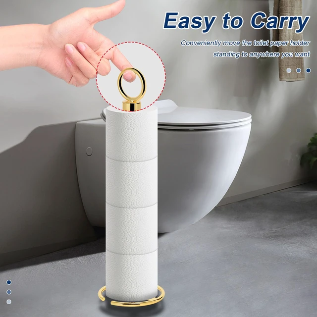 Alt view image 5 of 7 - Bath Toilet Paper Holder Stand, Freestanding Tissue Paper Storage with Reserve, Space Toilet 4 Rolls Holder for Bathroom/Kitchen Countertop-All Metal (2 Pack, Chrome Gold)