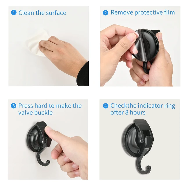 Alt view image 2 of 6 - Wreath Hanger, Black-Plated Polished Super Suction for Glass Window, Kitchen, Bathroom and Restroom, 6 Pack, ABS Plastic