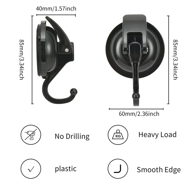 Alt view image 4 of 6 - Wreath Hanger, Black-Plated Polished Super Suction for Glass Window, Kitchen, Bathroom and Restroom, 6 Pack, ABS Plastic