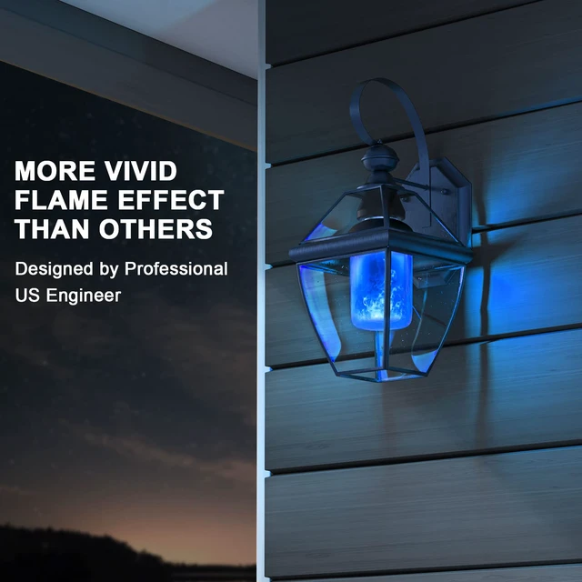 Alt view image 2 of 7 - Upgraded Flame Light Bulbs for Home Decor with Upside Down Effect 4-Mode LED E26/E27 Flickering Light Bulbs for Halloween Christmas Party Patio Porch Indoor & Outdoor Decorations - 2 Blue
