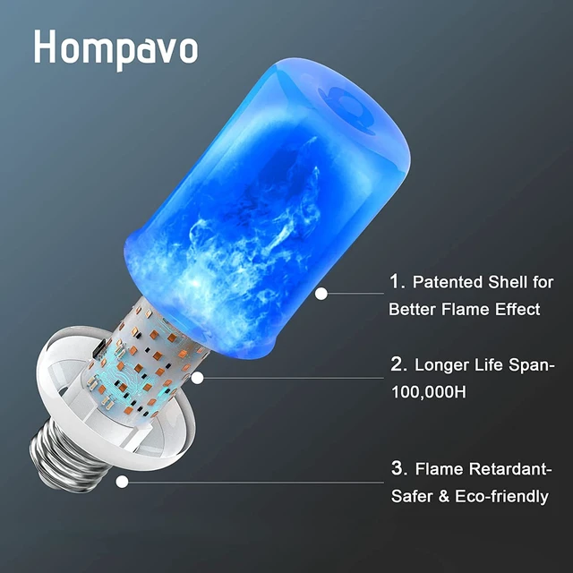 Alt view image 4 of 7 - Upgraded Flame Light Bulbs for Home Decor with Upside Down Effect 4-Mode LED E26/E27 Flickering Light Bulbs for Halloween Christmas Party Patio Porch Indoor & Outdoor Decorations - 4 Blue