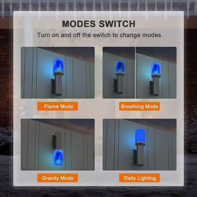 Alt view image 5 of 7 - Upgraded Flame Light Bulbs for Home Decor with Upside Down Effect 4-Mode LED E26/E27 Flickering Light Bulbs for Halloween Christmas Party Patio Porch Indoor & Outdoor Decorations - 4 Blue