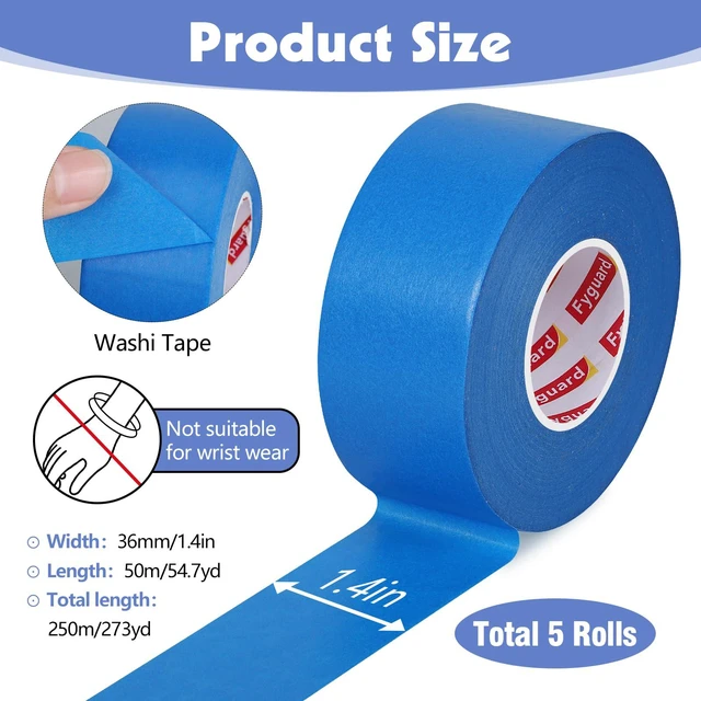 Alt view image 2 of 7 - 5 Rolls Painters Tape 1.5Inch Wide Blue Painters Tape for Wall Painting 1.5In × 55Yd × 5Rolls Upgrade Washi Tape UV Resistant Multi-Surface Masking Tape for Painting Edge Treatment DIY Crafts