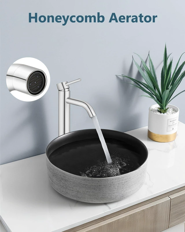 Alt view image 2 of 7 - Polish Chrome Vessel Sink Faucet Tall Bathroom Faucet Stainless Steel Bathroom Sink Faucet Single Handle One Hole Round Body with Pop up Drain Basin Bowl Vanity Lavatory Mixer Tap