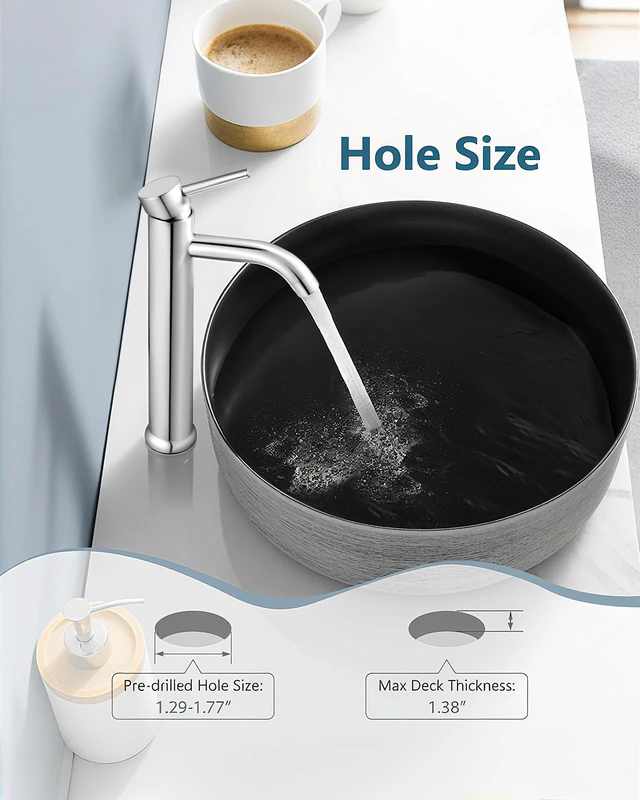 Alt view image 4 of 7 - Polish Chrome Vessel Sink Faucet Tall Bathroom Faucet Stainless Steel Bathroom Sink Faucet Single Handle One Hole Round Body with Pop up Drain Basin Bowl Vanity Lavatory Mixer Tap