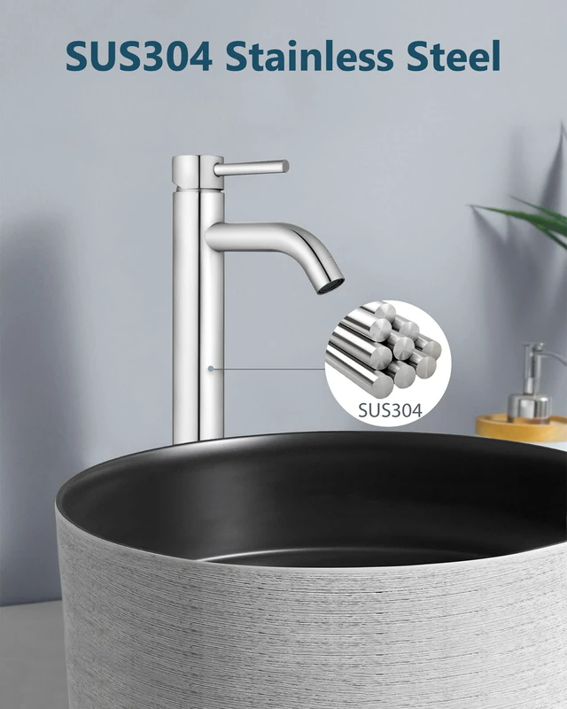 Alt view image 5 of 7 - Polish Chrome Vessel Sink Faucet Tall Bathroom Faucet Stainless Steel Bathroom Sink Faucet Single Handle One Hole Round Body with Pop up Drain Basin Bowl Vanity Lavatory Mixer Tap