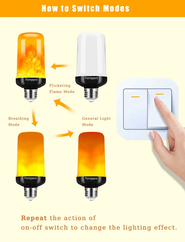 Alt view image 7 of 7 - Upgraded LED Flame Light Bulbs, 4 Modes Flickering Light Bulbs with Upside Down Effect, E26/E27 Flame Bulb for Halloween, Christmas, Party, Indoor and Outdoor Home Decoration (4 Pack)