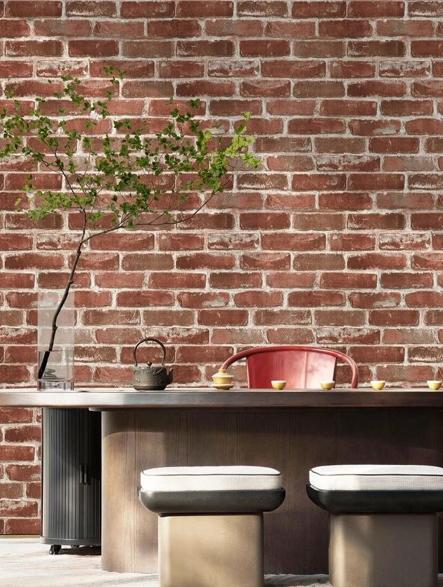 Alt view image 5 of 7 - Red Brick Wallpaper, Self-Adhesive Peel and Stick Waterproof and Removable Good for Home Decoration and Furniture Renovation (17.5X 511 Inch)