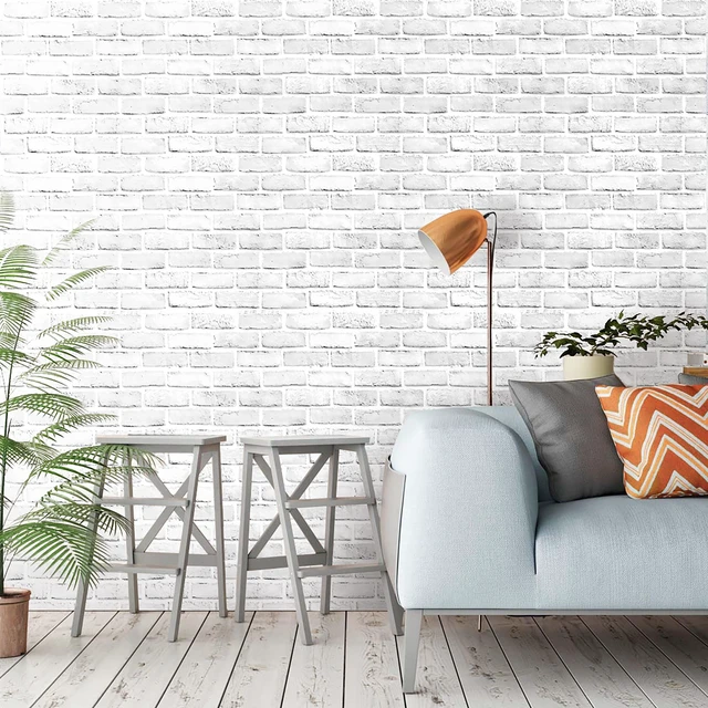 Alt view image 3 of 7 - White Brick Wallpaper, Self-Adhesive Peel and Stick Wallpaper Waterproof and Removable Good for Home Decoration and Furniture Renovation (17.5 x 511Inch)