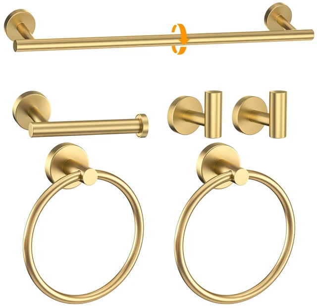 Main image of Brushed Gold Bathroom Hardware Set 6-Pieces Towel Bar Set Stainless Steel Bathroom Accessory Set 23.6 Inch Wall Mounted Towel Rack