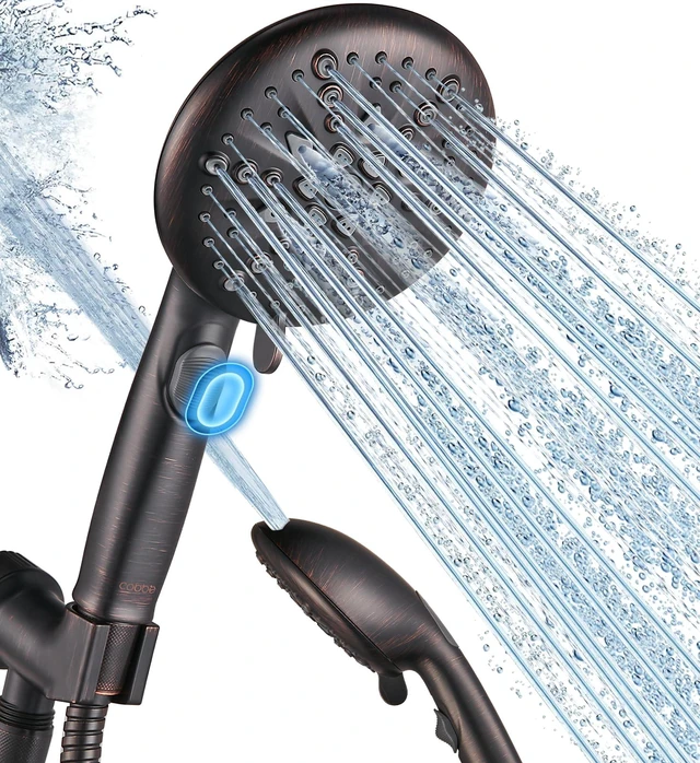 Main image of 9 Spray Modes Handheld Shower Head, Water-Saving, ORB Power Rinse, 1-Click Pause & Flow Control, 6ft Stainless Steel Hose, Adjustable Brass Bracket