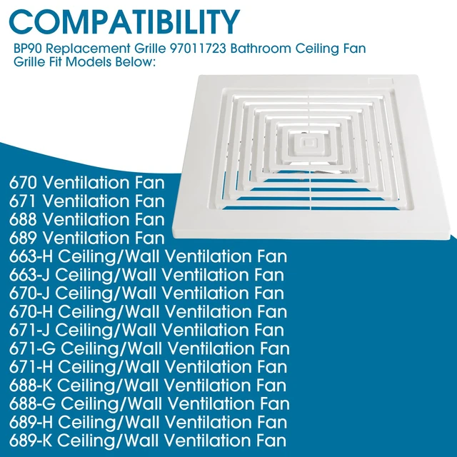 Alt view image 4 of 7 - 696N-R02 B Unit Replacement Grille 97011723 for Broan 688 Exhaust Fan Cover S97012026 Fan Assembly for Broan-NuTone BP90,688,663,670,671,689,Bathroom Vent Cover BP90 Replacement Grille for Broan 688