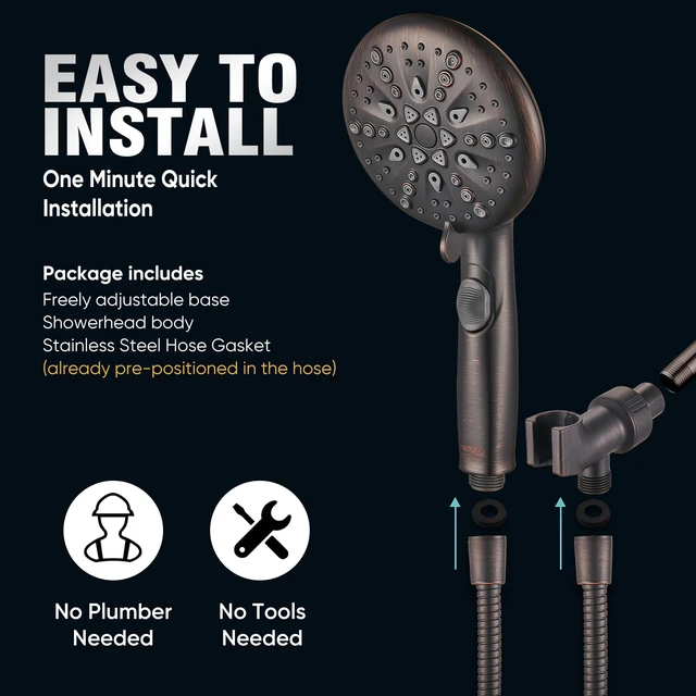 Alt view image 7 of 7 - 9 Spray Modes Handheld Shower Head, Water-Saving, ORB Power Rinse, 1-Click Pause & Flow Control, 6ft Stainless Steel Hose, Adjustable Brass Bracket