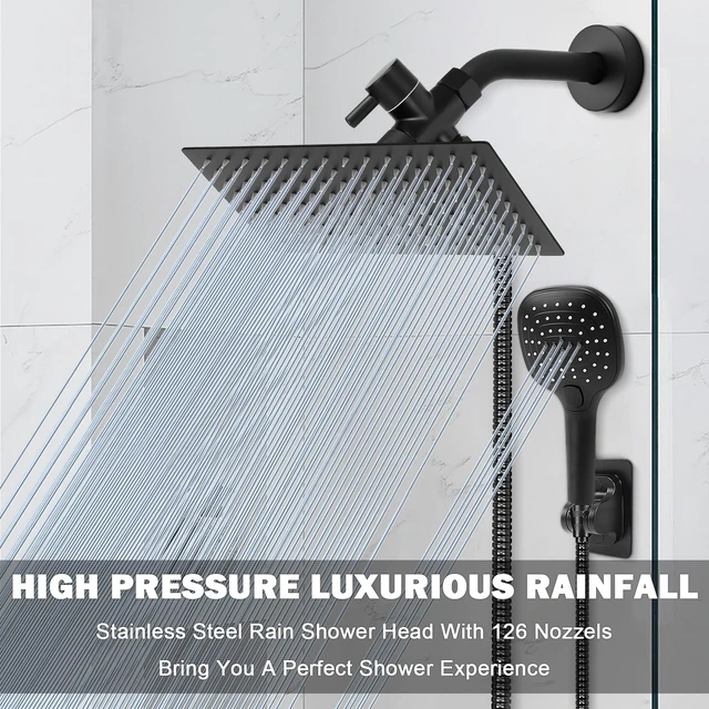 Alt view image 2 of 6 - Shower Head with Hose, High Pressure Stainless Steel Rain Shower and 3 Settings Handheld Spray Combo with Push Button Flow Control (12 Inch, Matte Black)