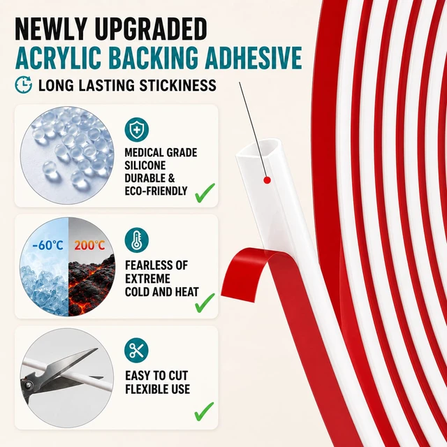 Alt view image 3 of 6 - 20FT Weather Stripping Door Seal, Self-Adhesive Silicone D-Shaped Seal Strip for Door Frame & Window Gaps, Soundproof Insulation Gap Filler