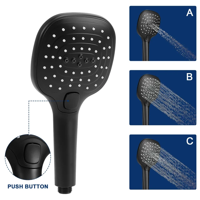 Alt view image 5 of 6 - Shower Head with Hose, High Pressure Stainless Steel Rain Shower and 3 Settings Handheld Spray Combo with Push Button Flow Control (12 Inch, Matte Black)