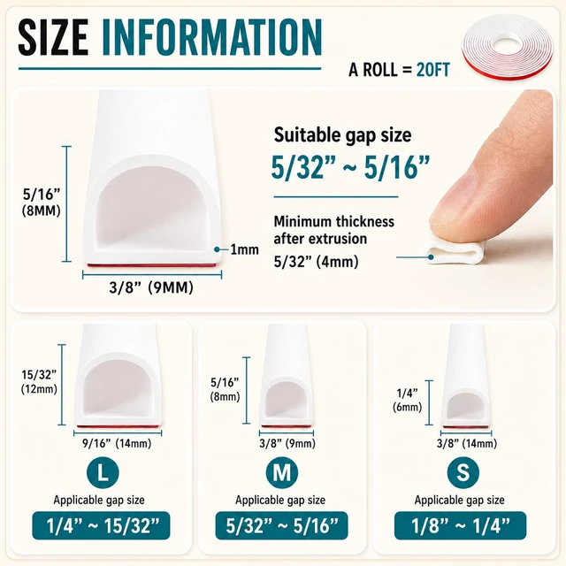 Alt view image 5 of 6 - 20FT Weather Stripping Door Seal, Self-Adhesive Silicone D-Shaped Seal Strip for Door Frame & Window Gaps, Soundproof Insulation Gap Filler