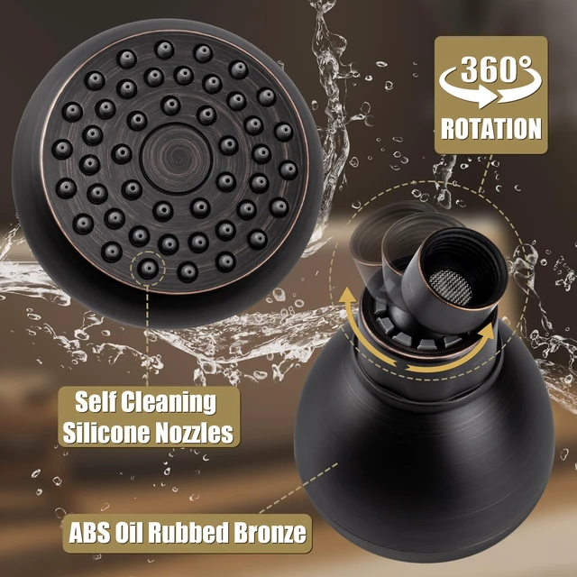 Alt view image 3 of 7 - Fixed Shower Head High Pressure 3 Inch Showerhead Oil Rubbed Bronze 360 Rotatable Design, Self Cleaning Silicone Nozzles, Adjustable Swivel Brass Ball Joint for Relaxing and Comfortable Shower