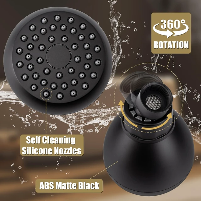 Alt view image 3 of 7 - Fixed Shower Head High Pressure 3 Inch Showerhead Matte Black 360 Rotatable Design, Self Cleaning Silicone Nozzles, Adjustable Swivel Brass Ball Joint for Relaxing and Comfortable Shower