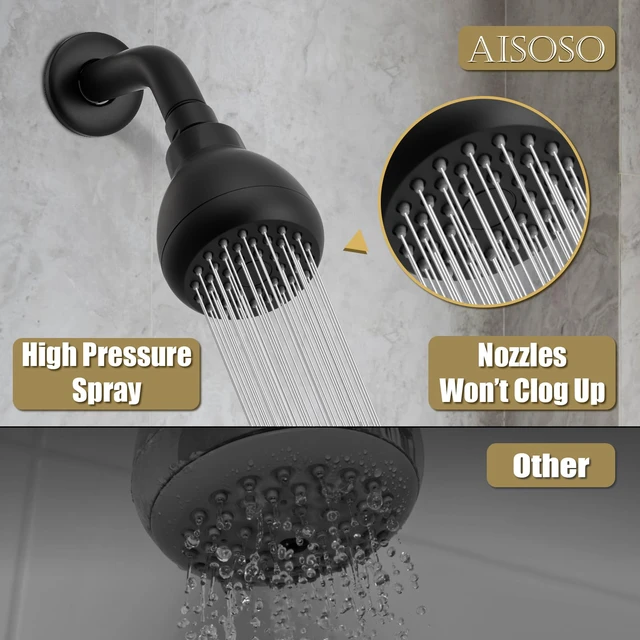 Alt view image 5 of 7 - Fixed Shower Head High Pressure 3 Inch Showerhead Matte Black 360 Rotatable Design, Self Cleaning Silicone Nozzles, Adjustable Swivel Brass Ball Joint for Relaxing and Comfortable Shower
