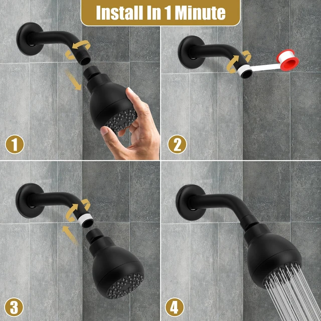 Alt view image 6 of 7 - Fixed Shower Head High Pressure 3 Inch Showerhead Matte Black 360 Rotatable Design, Self Cleaning Silicone Nozzles, Adjustable Swivel Brass Ball Joint for Relaxing and Comfortable Shower