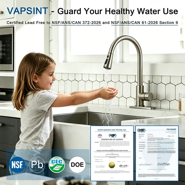 Alt view image 5 of 7 - Kitchen Faucet with Pull Down Sprayer, Kitchen Sink Faucet Lead-Free NSF Certified, 3-Mode Sprayer, 304 Stainless Steel, Brushed Nickel, 1 or 3 Hole for Farmhouse RV Laundry Bar