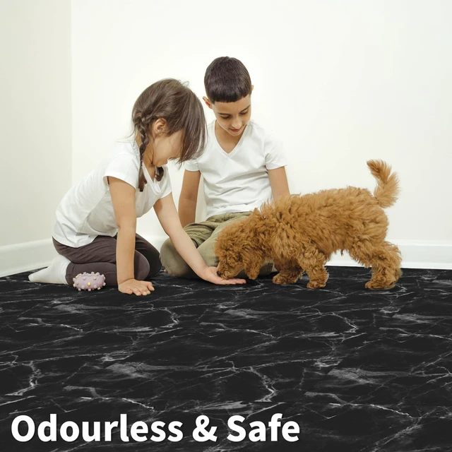 Alt view image 2 of 7 - 30-Pack Peel and Stick Vinyl Floor Tiles, 12 x 12 in, Dark Marble Anti-Slip, Waterproof, Stain-Resistant, Simple to Clean, Durable, Premium Vinyl, Ideal for Kitchen, Dining Room, Bedrooms