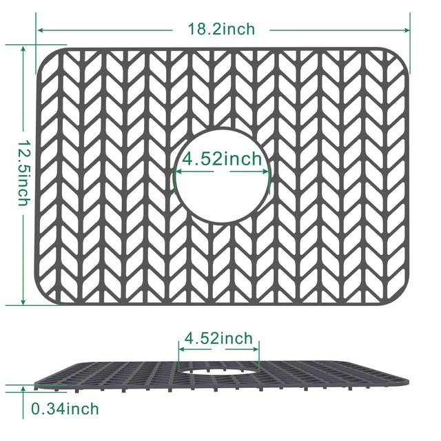 Alt view image 3 of 5 - Sink Protectors for Kitchen Sink Grid 18-3/16" X 12-1/2" | Centered Drain for Single Sink Bowl with Corner Radius 4-11/16"