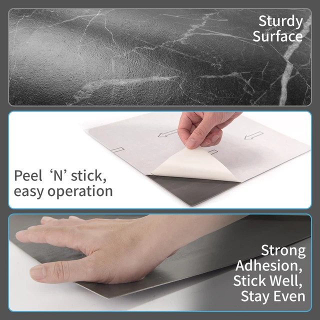 Alt view image 5 of 7 - 30-Pack Peel and Stick Vinyl Floor Tiles, 12 x 12 in, Dark Marble Anti-Slip, Waterproof, Stain-Resistant, Simple to Clean, Durable, Premium Vinyl, Ideal for Kitchen, Dining Room, Bedrooms