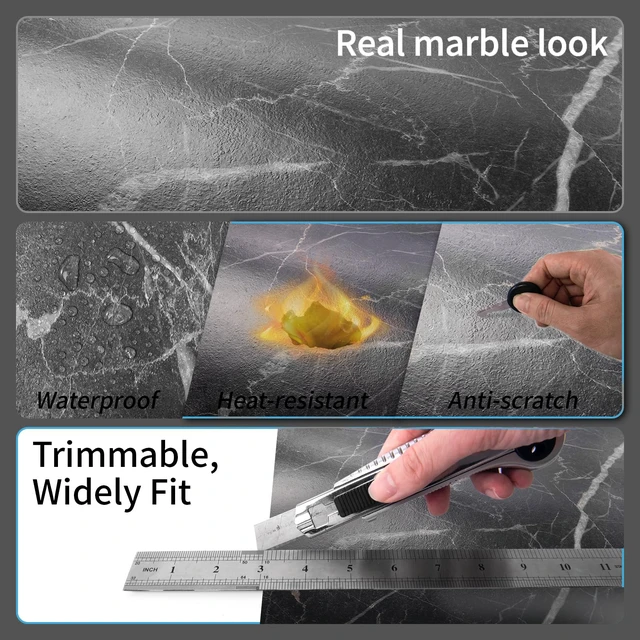 Alt view image 4 of 7 - 30-Pack Peel and Stick Vinyl Floor Tiles, 12 x 12 in, Dark Marble Anti-Slip, Waterproof, Stain-Resistant, Simple to Clean, Durable, Premium Vinyl, Ideal for Kitchen, Dining Room, Bedrooms