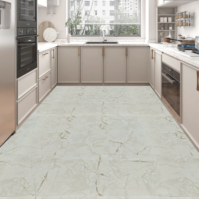 Alt view image 4 of 7 - 30-Pack Peel and Stick Floor Tiles, 12" x 12", White Grey Vein Marble Anti-Slip, Waterproof, Stain-Resistant, Simple to Clean, Durable, Premium Vinyl, Ideal for Kitchen, Dining Room, Bedrooms
