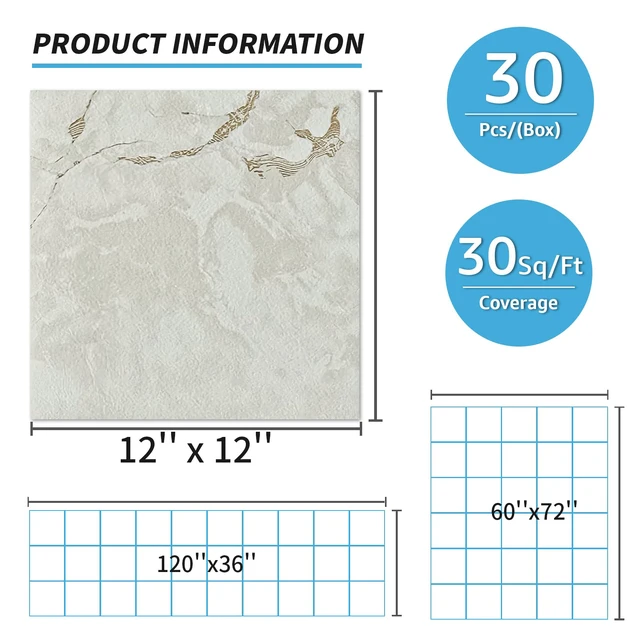 Alt view image 6 of 7 - 30-Pack Peel and Stick Floor Tiles, 12" x 12", White Grey Vein Marble Anti-Slip, Waterproof, Stain-Resistant, Simple to Clean, Durable, Premium Vinyl, Ideal for Kitchen, Dining Room, Bedrooms