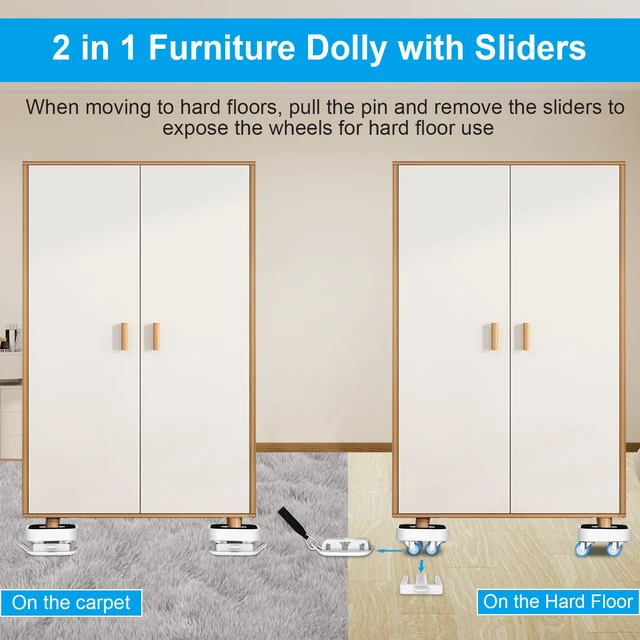 Alt view image 3 of 7 - New Upgraded Furniture Sliders for Hard Floors & Carpets 2-in-1 Furniture Movers with Wheels - Furniture Dolly for Moving Heavy Duty Sofa Bed Appliance - Load Capacity Up to 750lb