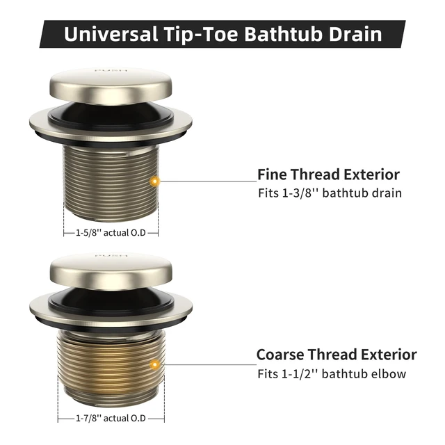 Alt view image 4 of 6 - Brushed Nickel Bathtub Drain Kit with Two-Hole Overflow Faceplate All Metal Tip-Toe Tub Drains Cover Trim Set and Universal Fine/Coarse Thread Assembly, Bath Tub Drain Stopper Replacement