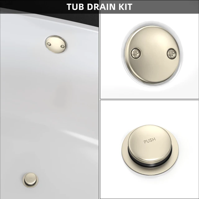 Alt view image 2 of 6 - Brushed Nickel Bathtub Drain Kit with Two-Hole Overflow Faceplate All Metal Tip-Toe Tub Drains Cover Trim Set and Universal Fine/Coarse Thread Assembly, Bath Tub Drain Stopper Replacement
