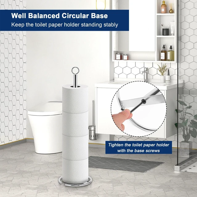 Alt view image 3 of 7 - Bath Toilet Paper Holder Stand, Freestanding Tissue Paper Storage with Reserve, Space Toilet 4 Rolls Holder for Bathroom/Kitchen Countertop-All Metal (2 Pack, Chrome Finish)